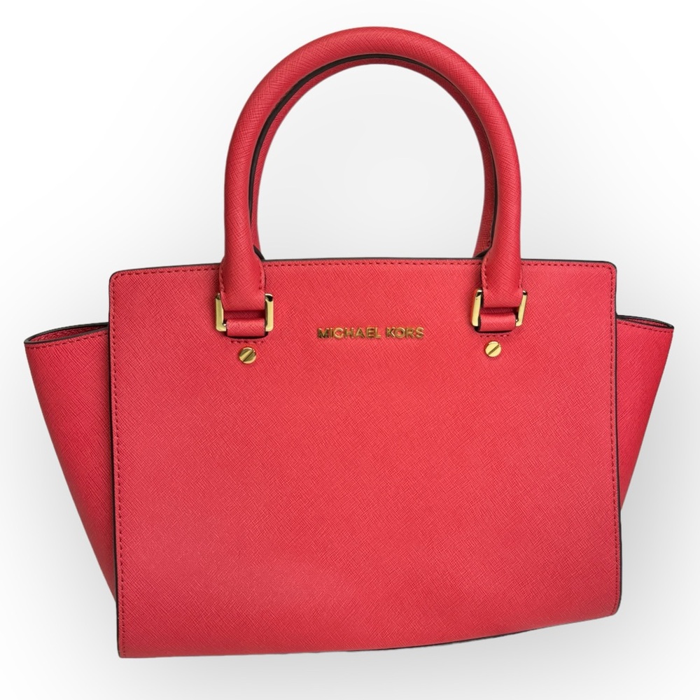 Michael Kors Women Selma Large Crossbody Top Zip Satchel Leather Bag Watermelon